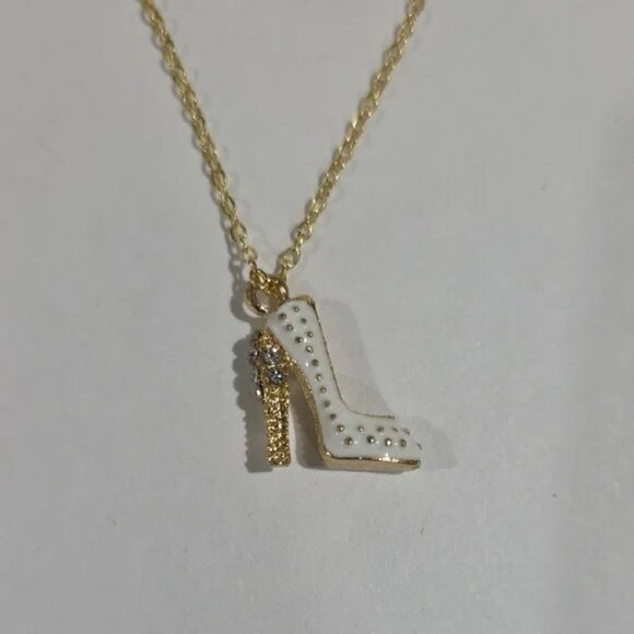 Gold & White High Heel Stiletto Pendant Necklace – Fashion Charm Jewelry Women - Picture 7 of 7